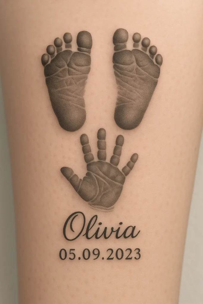 Baby Footprints and Handprints Meaningful First Child Tattoo Ideas for Mom