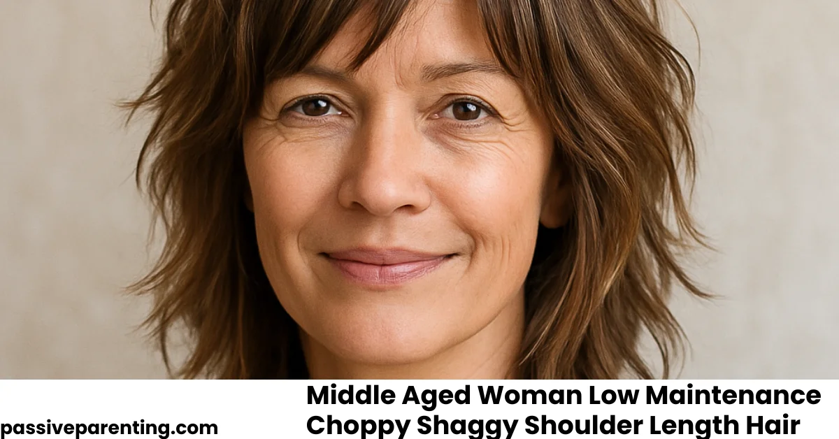 Middle Aged Woman Low Maintenance Choppy Shaggy Shoulder Length Hair